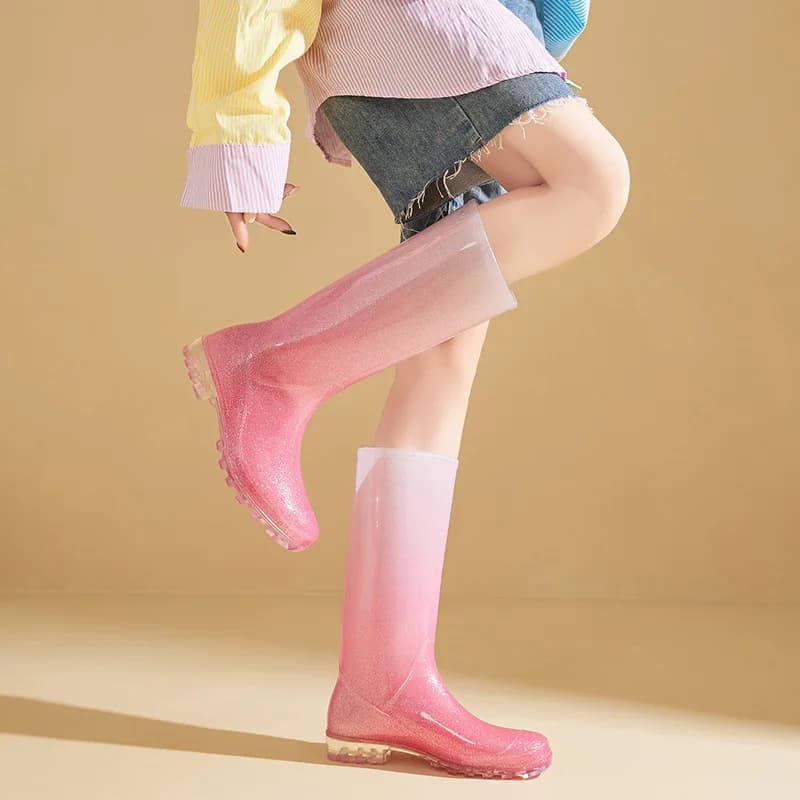 Outer Wear Fashionable High-top Women's Rain Boots Gradient Rain Boots Waterproof Non-slip Rubber Shoes Adult Pretty Rain Boots
