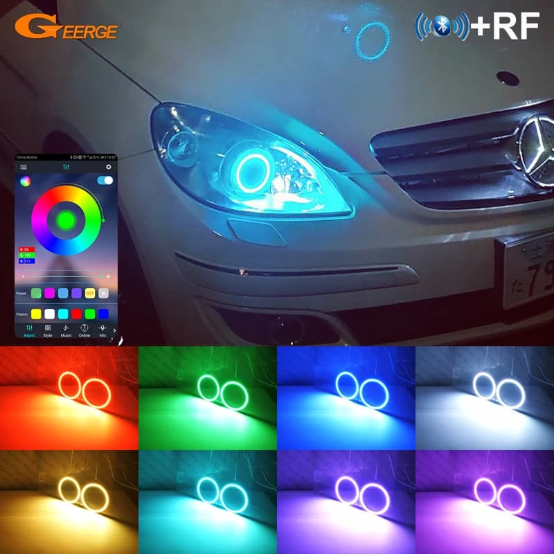 For Mercedes Benz B Class W245 2005-2011 BT App RF Remote Control Ultra Bright Multi-Color RGB Led Angel Eyes Kit Halo Rings