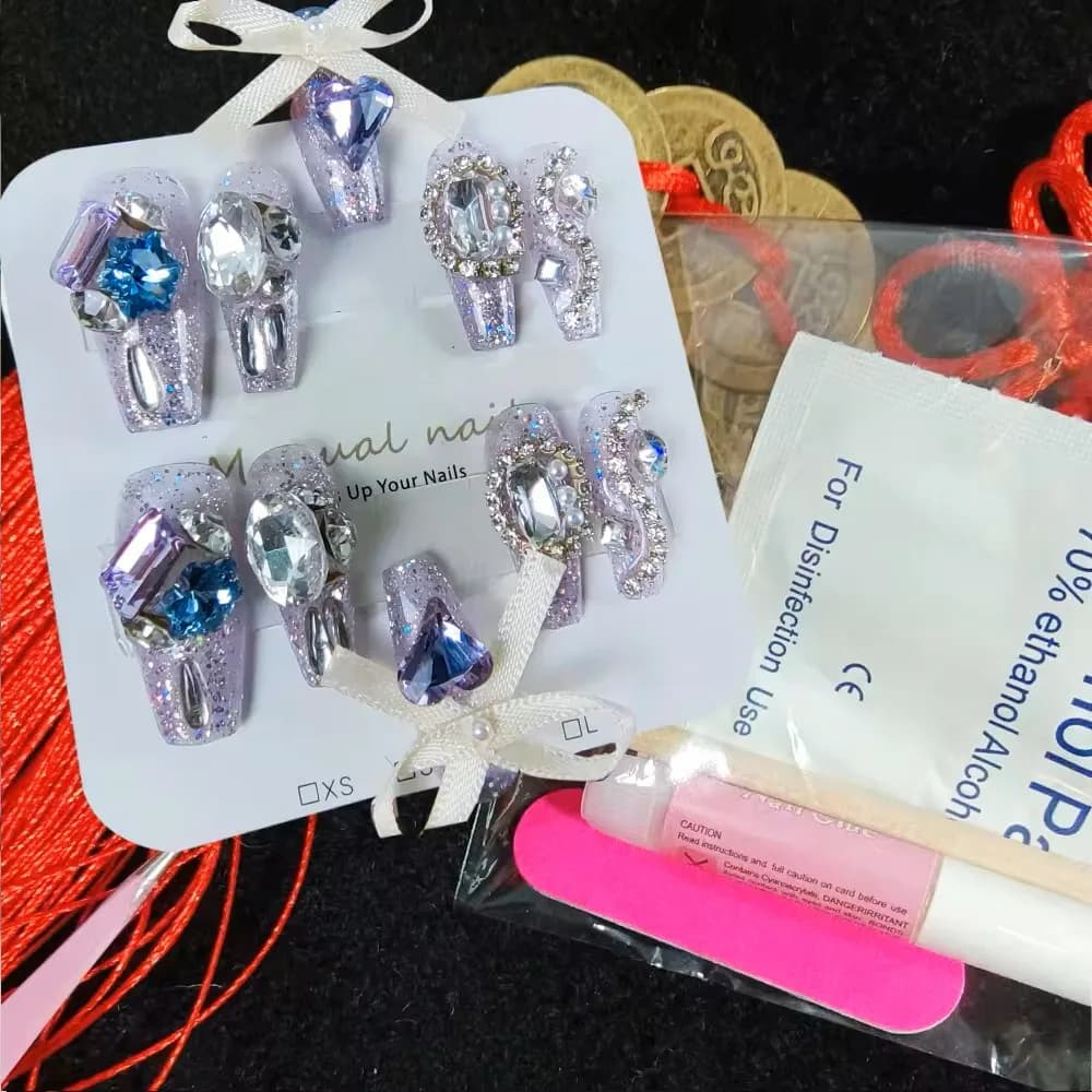 10pcs High Quality Handmade Press on Nails  Zircon Chains) Bagged/Boxed Medium Ladder Type Wedding Shopping Travel Gatherings