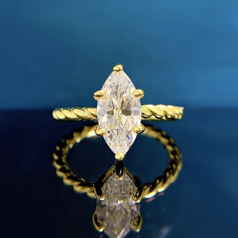 Art Nouveau Marquoise Diamond 1Carat 6x12mm Rope Chain Wedding Party Cocktail Engagement Band Ring Classicism Era Fine Jewelry