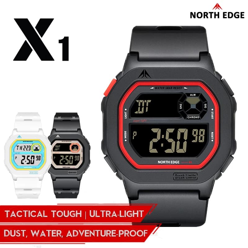 NORTH EDGE X1 Square Screen Digital Watch 2025 Men Women Sportswatch Waterproof 50M Stopwatch Countdown Alarm Clock Reloj Hombre