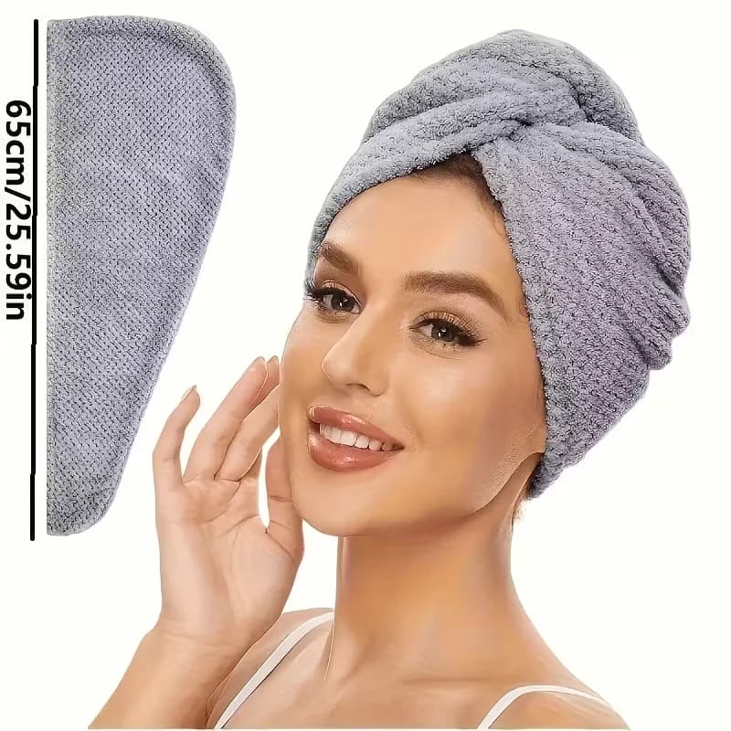 Solid color hair towel Textured dry hair cap 9.8 "X 25.5" absorbent hair towel wrap for button-down women
