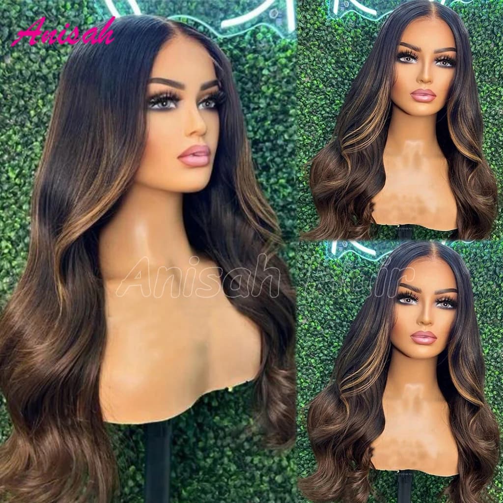 Vietnamese Virgin Hair Colored Ombre 13x4 Lace Frontal Human Hair Body Wave Wigs Highlight Color HD Transparent Lace Closure Wig