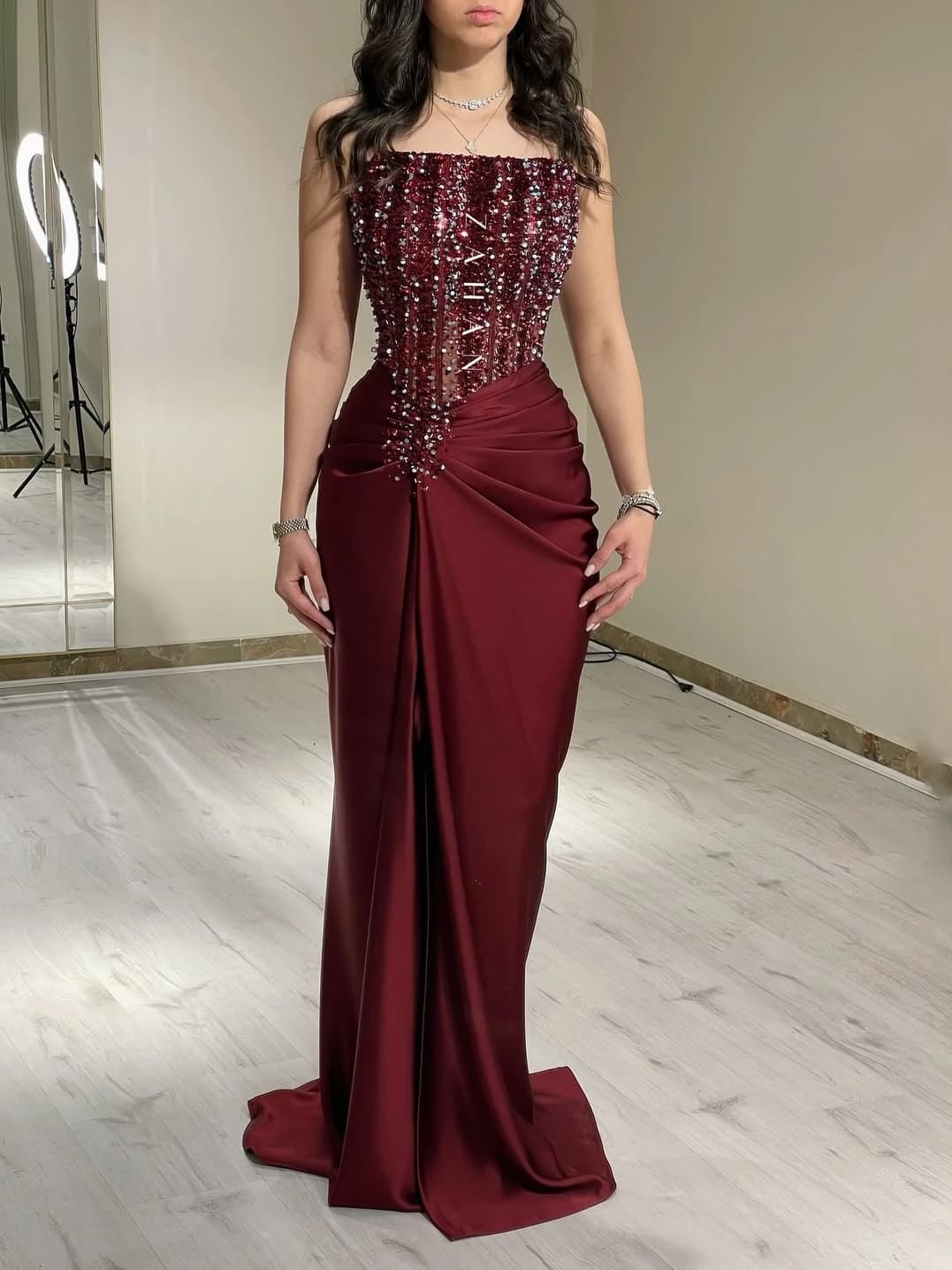 Other Shore Elegant Vintage Sweet Sexy Red Mermaid Crystal Beads Pearls Customize Formal Occasion Prom Dress Evening Party Gowns