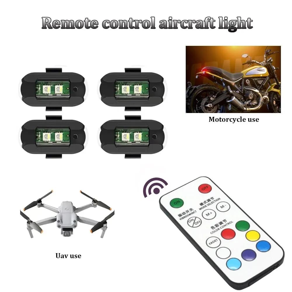 2Pcs Remote 7 Colors LED Flashing Warning Strobe Lights USB Chargeable Quadcopter Motorcycle Bike Drone LED Aircraft Warming