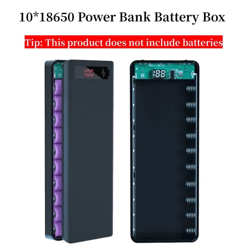 10*18650 Power Bank Battery Box Holder Portable Dual USB Type C Charge Shell for iPhone Xiaomi Huawei 18650 Battery Cases