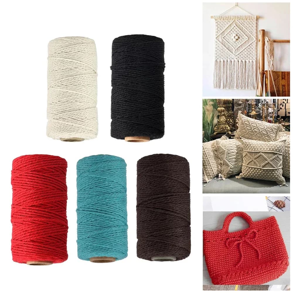 1 Roll 2mmx100m Macrame Cord Colorful Colorfast Soft Twisted Cotton Rope Macrame Yarn for Knitting Cotton Thread For Handmade