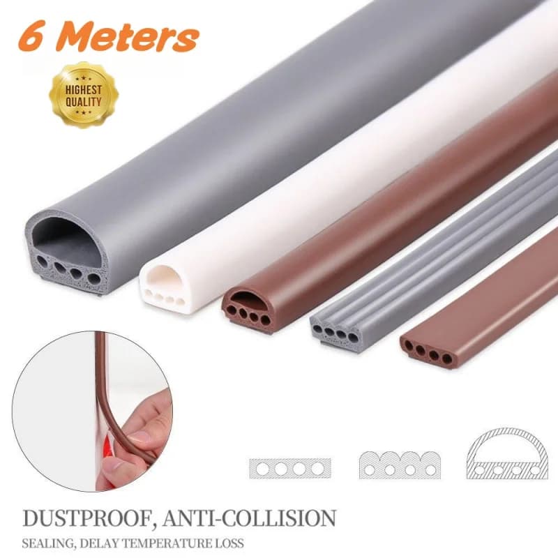 New 6M Silicone Rubber Weather Strip I/E/D Type Seal Strip for Doors Windows Self Adhesive Anti Collision Soundproof Waterproof