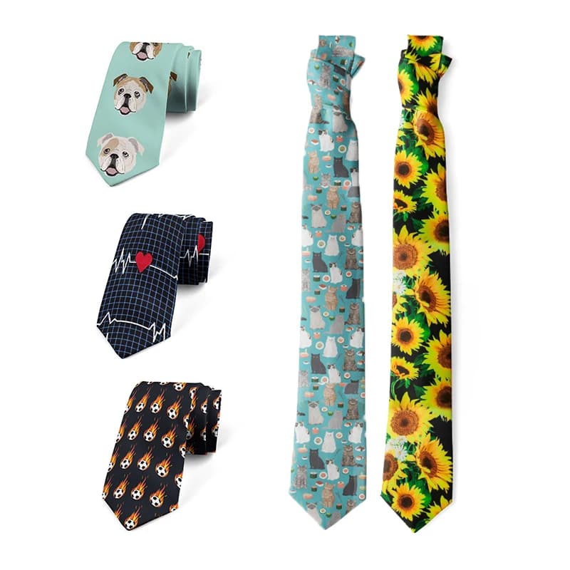 Funny cartoon dog and sunflower print tie fashion casual 8cm polyester men's and women's tie funny Harajuku party tie