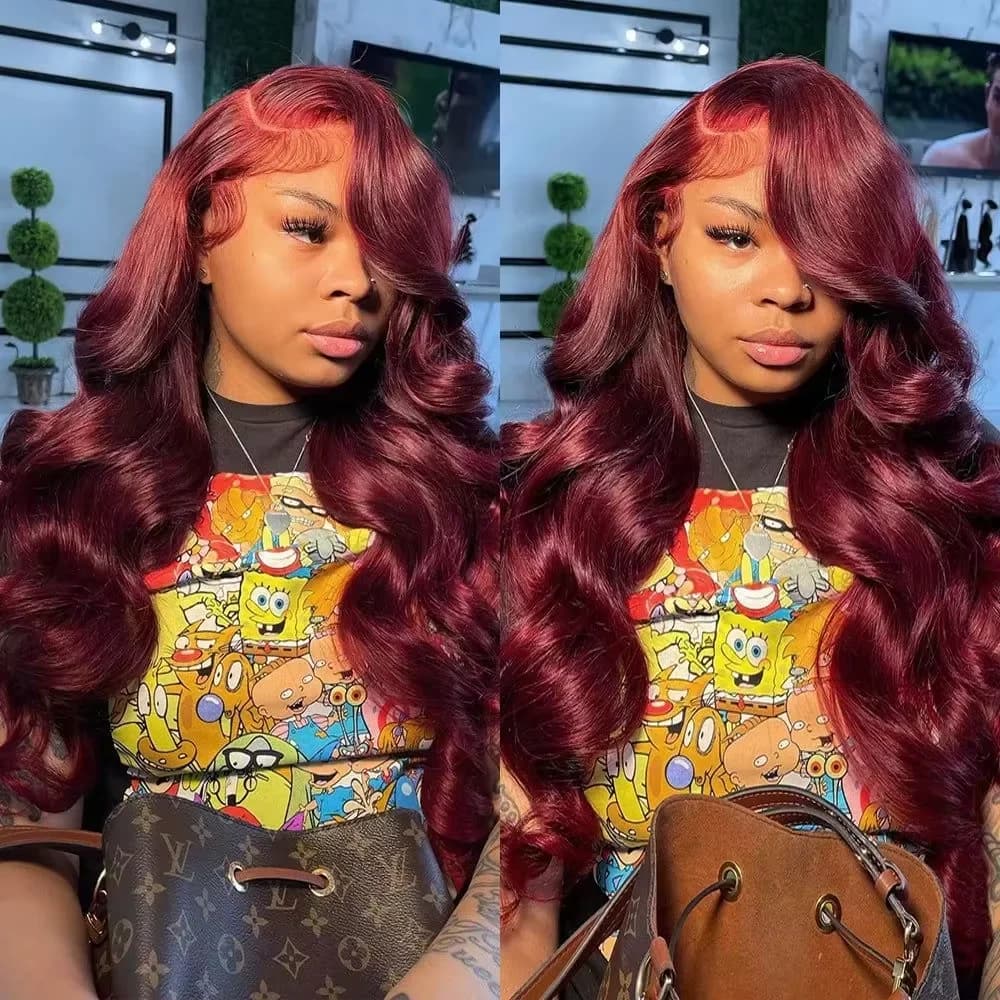 200% Burgundy 13x6 Hd Lace Frontal 99J Human Hair Wig 40 44 Inch Brazilian 13x5 Colored Red Body Wave Lace Front Human Hair Wigs