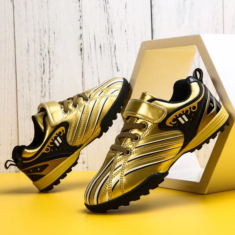 2024 High-quality Fashion Golden Children's Football Sneakers Size 29-39 Indoor Soccer Shoes Kids Futsal Training Shoes Teenager