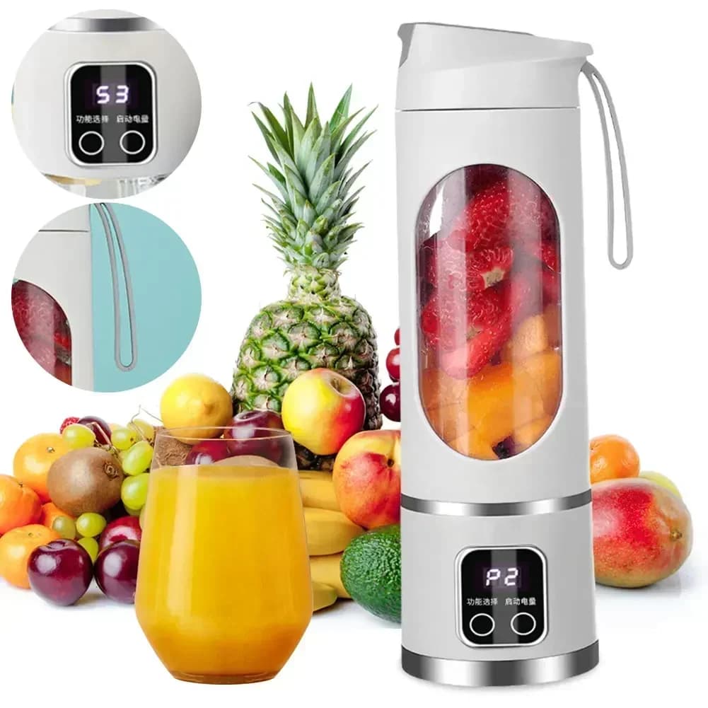 450mL Portable Fruit Juicer with 8 Blade Home USB Rechargeable Large Capacity with Digital Display Juice Maker Machine