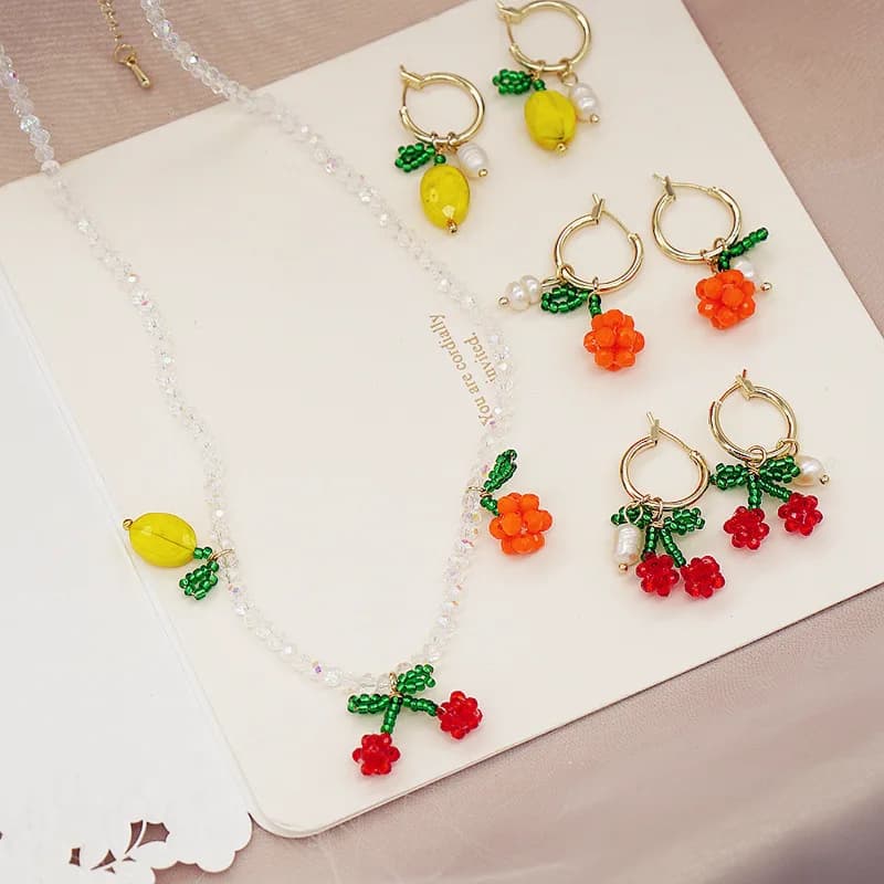 Minar Cute Multicolor Beads Strand Cherry Orange Lemon Freshwater Pearl Hoop Earrings for Women Golden Hooks Handmade Jewelry