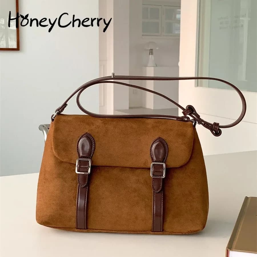 Flip-top commuter Suede shoulder bag Large capacity women's simple messenger bag women's autumn and winter bag
