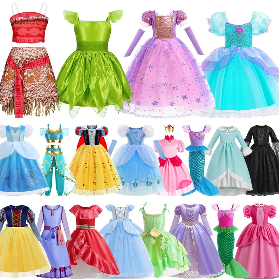 Girls Princess Dress Kids Birthday Party Carnival Moana Rapunzel Cinderella Clothing Snow White Mermaid Peach Cosplay Vestido