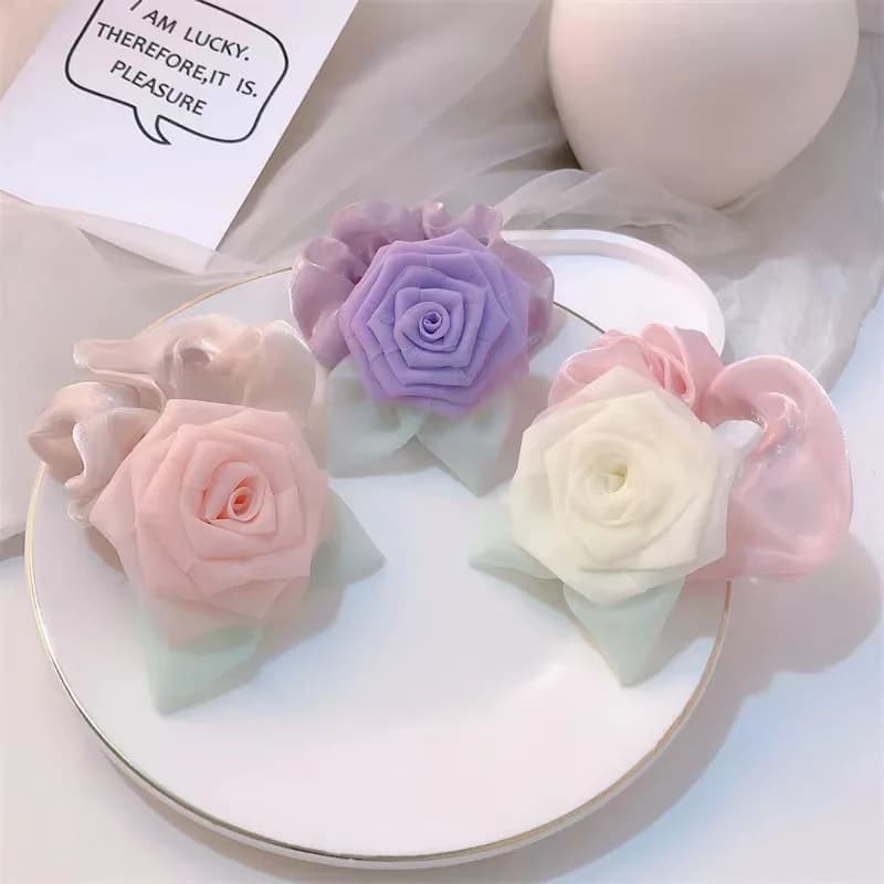 Romantic Retro Rose Hair Ties Women Large Scrunchies Temperament  Head Rope Female Korea Hair Accessories Headwear