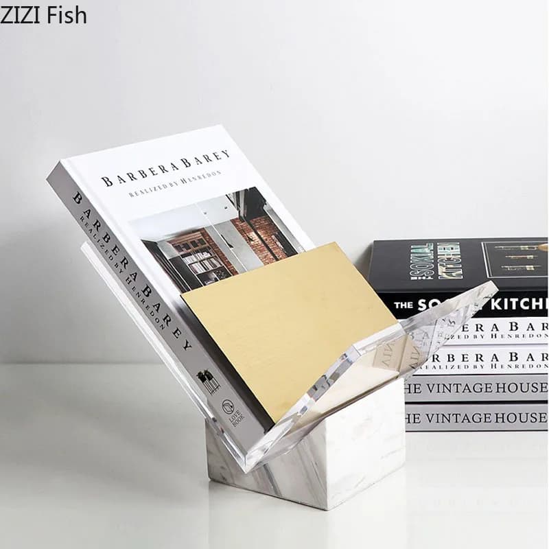 Minimalist Acrylic Transparent Bookshelf File Book Organizer Shelves Marble Base Magazine Holder Book Rack Modern Home Decor