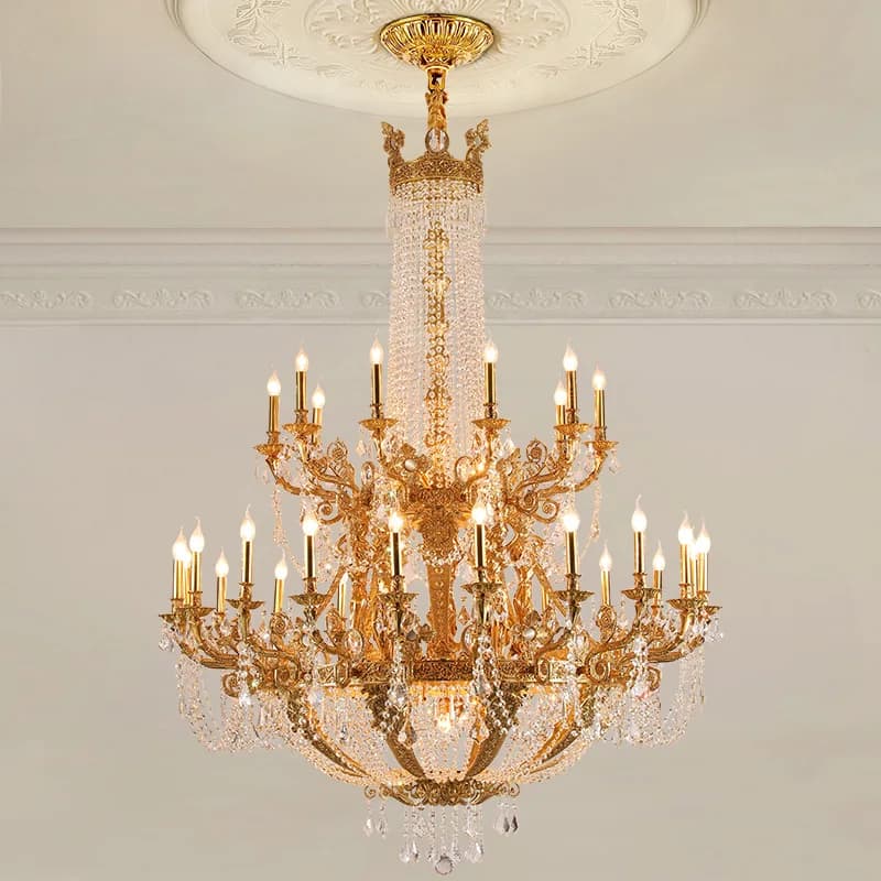 French Empire Copper Crystal Chandelier Duplex Hall Church Banquet Hall Pendant Light Copper Large Luxury Hanging Luminaire