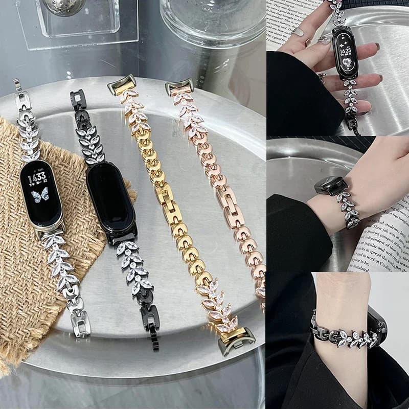 Luxury Diamond Metal Watch Strap for Mi Band 6 5 Mermaid Diamond Bracelet for Xiaomi Mi Band 9 8 7 NFC Correa Replacement Strap