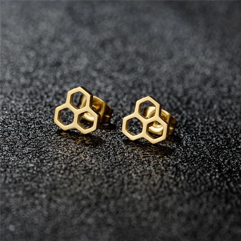 Cute Stainless Steel Honeycomb Earrings Women Simple Hexagon Ear Studs for Girls Geometry Chemistry Molecular Earings Pendientes