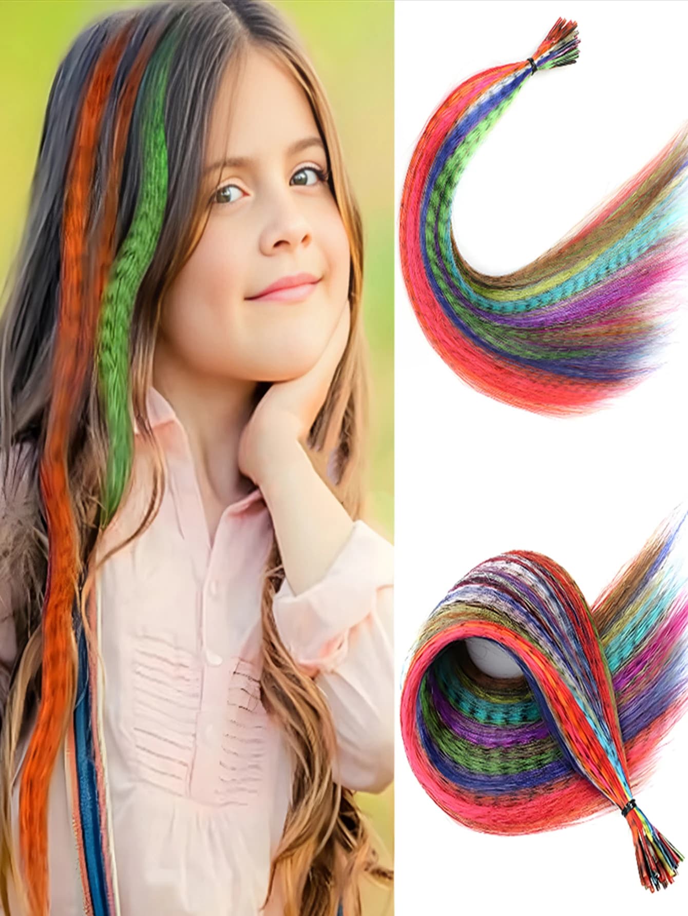 10 Strands/Pack Kids Extension Synthetic Colored I-Tip Feather Hair Extension 16 inch Kid High Temperature Fiber Wig Accessories