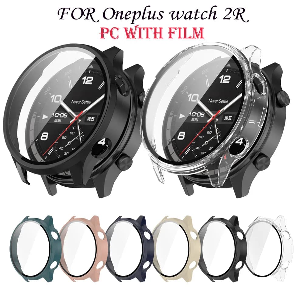 PC Full Protective Case For Oneplus Watch 2R Bumper Hard Frame Glass Full Coverage Cases Shell Watch Band Accessories
