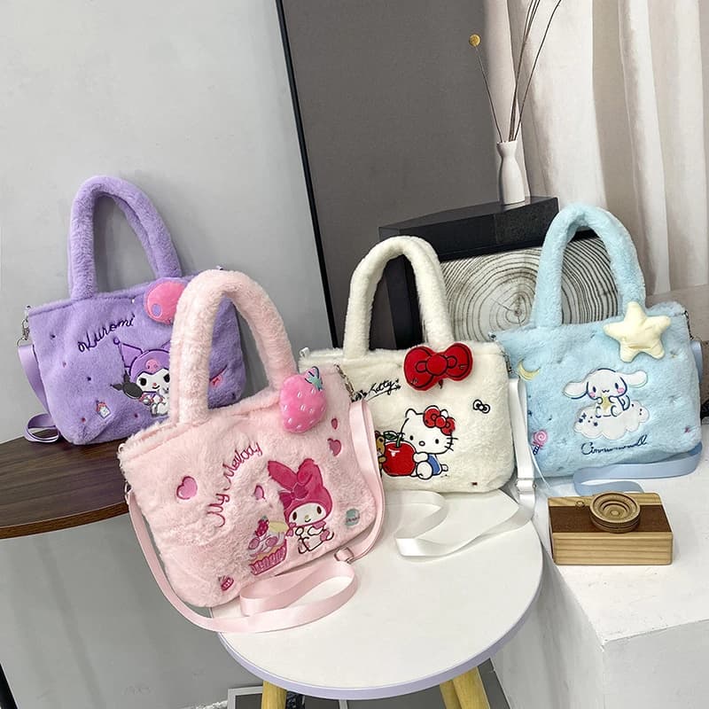 Sanrio Kuromi Hello Kitty Plush Shoulder Bag Kawaii My Melody Cinnamoroll Cute Cartoon Anime Handbag Storage Bag Women Girl Gift