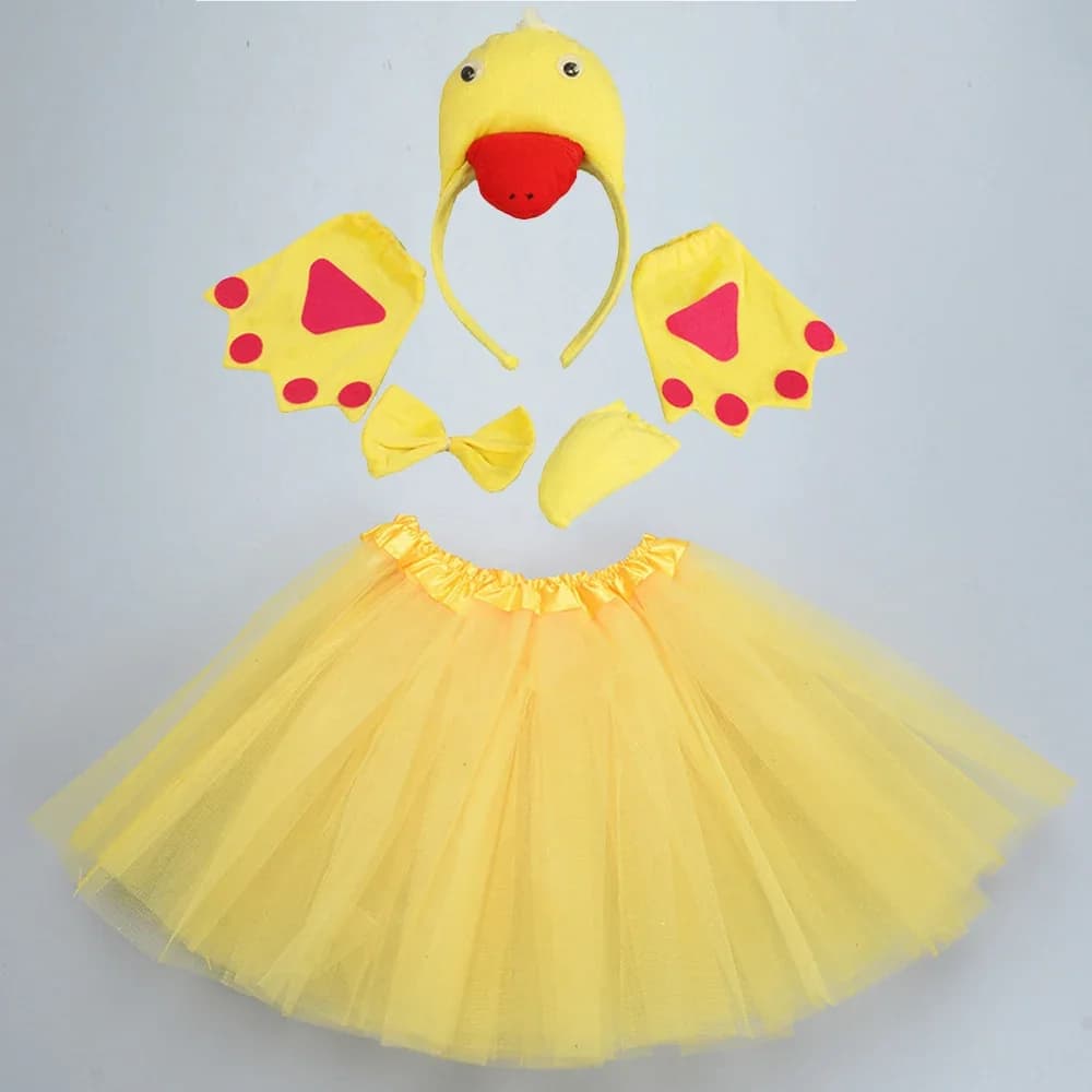 Adult Women Kids Animal Yellow Duck Chick Cock Rooster Tutu Ear Headband Bow Tie Tail Paws Halloween Costume Cosplay