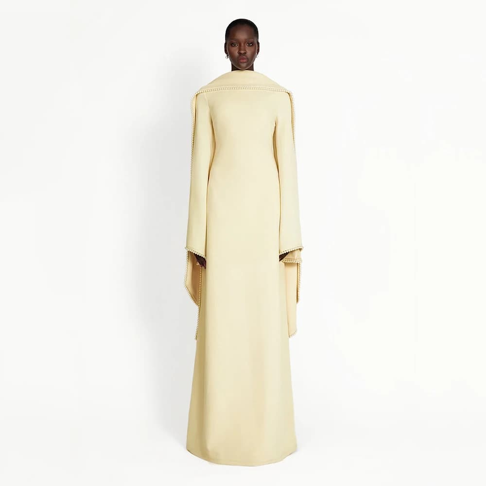 Modest Evening Dress Pearls O Neck Full Sleeves A Line Elegant Wedding Guest Gowns for Women 2025 With Scarf Formal Party Dress