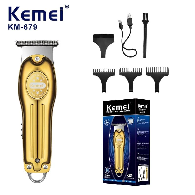 Wholesale Electric Gold Silver Color Hair Trimmer Kemei Km-679 USB Charging Mini LCD Light Carving Scissors Hair Clipper