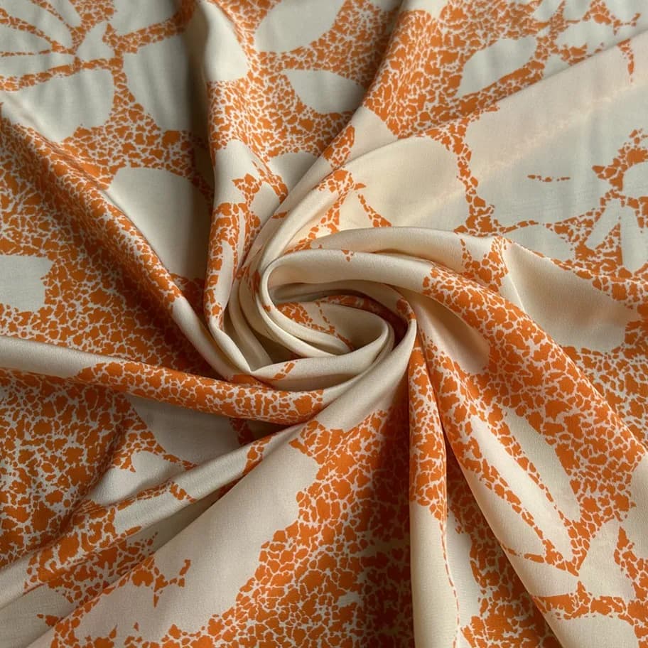 1 meter 100% Mulberry Silk 18 momme Crepe Silk Fabric Orange Printed 140cm 53" wide by the yard JJ529