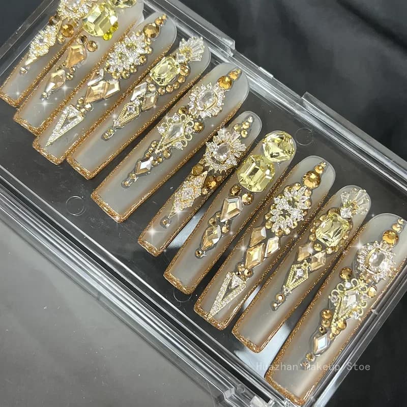 Customize Handmade Extra Long False Nail Tips Glittery Rhinestone 3D Flower Press On Nails Y2K Reusable 3XL Acrylic Fake Nail