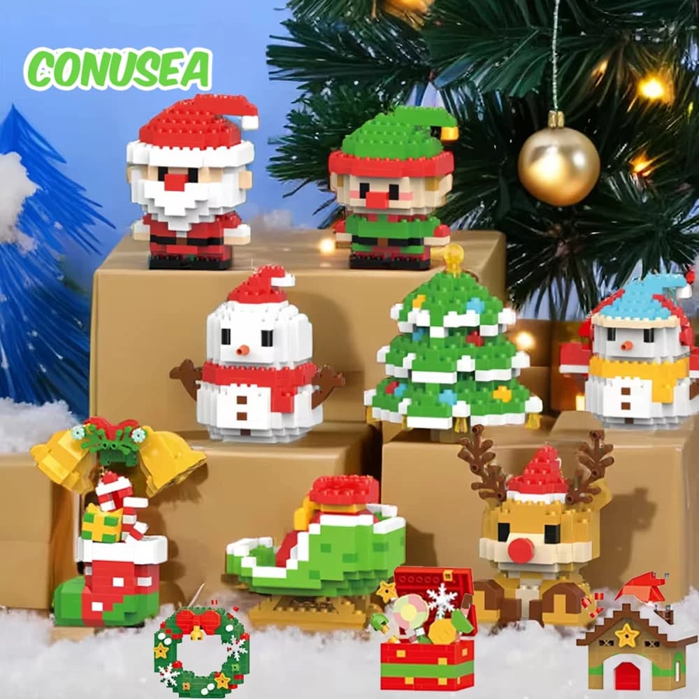 Christmas Gifts Micro Building Block Series Santa Claus Reindeer Puzzle Assembling Bricks Table Decoration Toys Children Kids