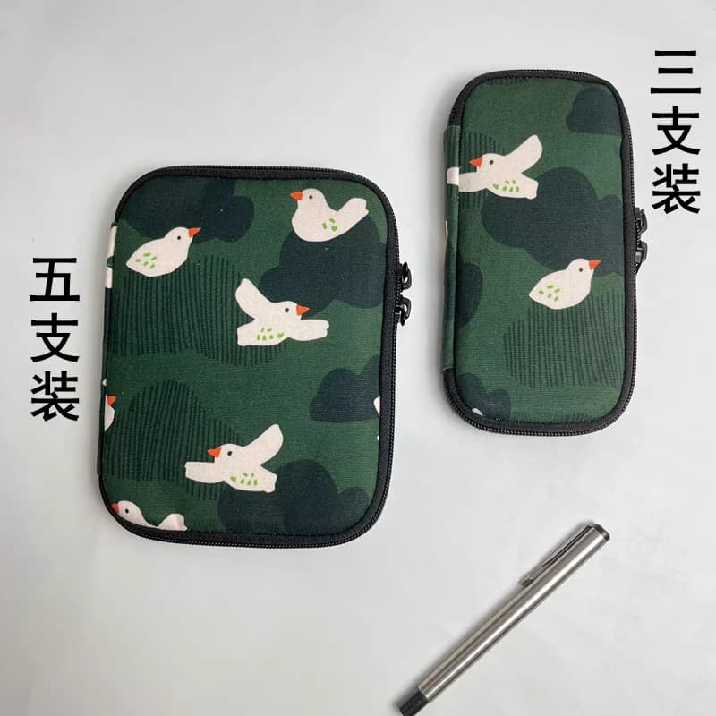 Embroidery Pen Case With Steel Pen Sleeve, Stationery Storage Bag, Portable Zipper Pen Bag  GREEN