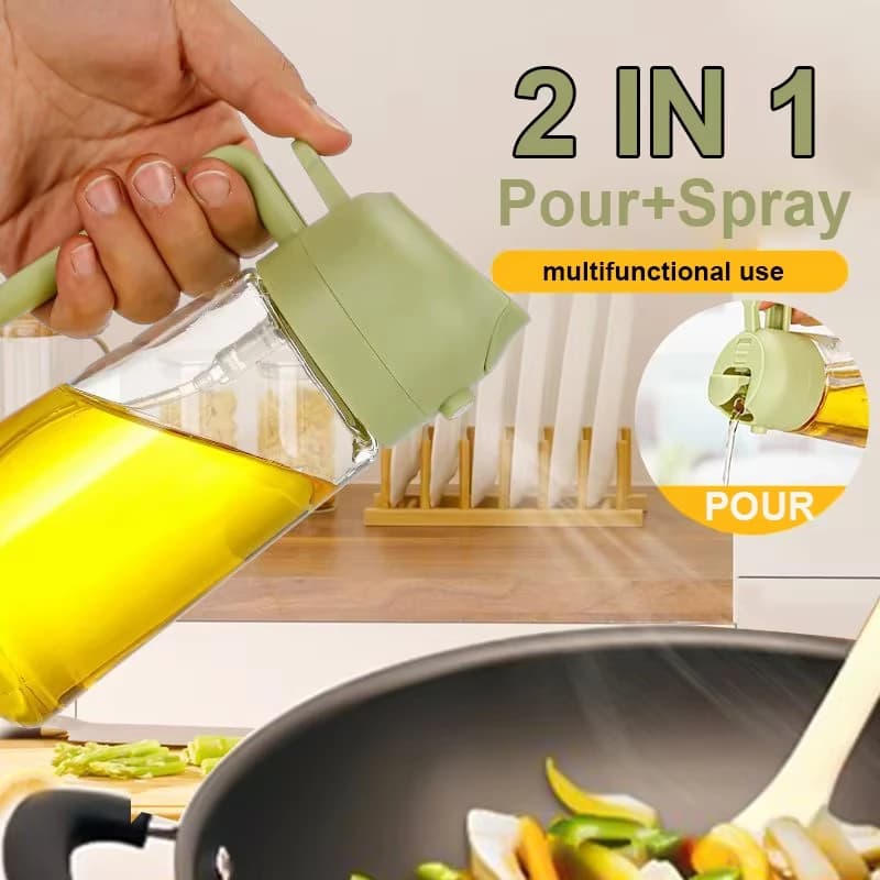 500ml 2 in 1 Spray Oil Sprayer Oil Dispenser Oil Jar for BBQ Kitchen Baking Air Frying Pan Oven Roasting Picnic Kitchen Tool