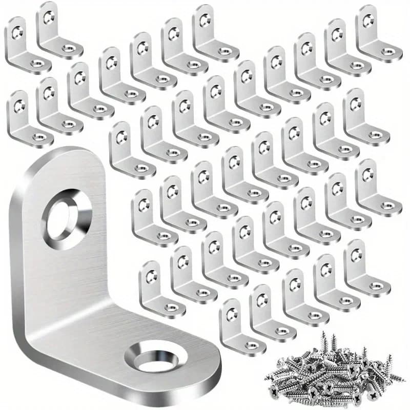 40pcs/Stainless Steel L Brackets - Small Right Angle Corner Brace for Shelves, Wood Furniture, Chair