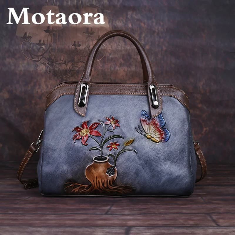 MOTAORA Vintage Women Shoulder Bags Genuine Leather Retro Ladies Handbags For Female Handmade Embossed Women's Bag 2025 Trend