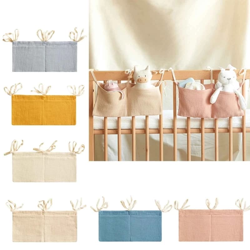 Baby Bedside Hanging Bags Milk Bottle Bibs Storage Bag Crib Organizer Bag Baby Diaper Bag Dormitory Bed Organizing Bag