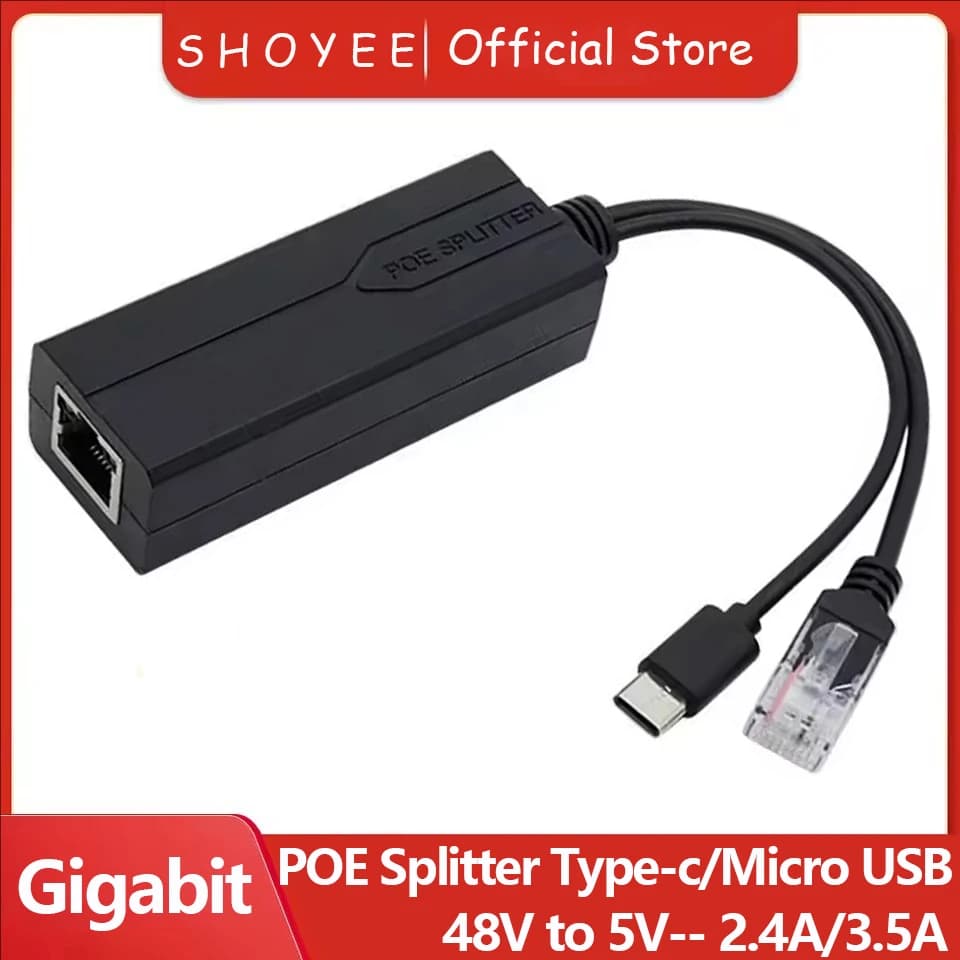 POE Splitter 48V to 5V Micro USB tpye-C 100Mbps and1000Mbps Gigabit POE Camera Injector Power Supply for Huawei Hikvision