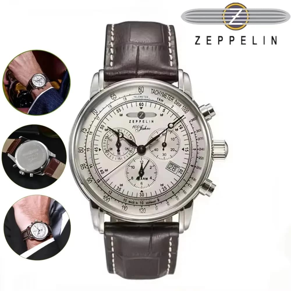 Mens Leather Band Fashion Luxury Zeppelin Airship Business Casual Men Watches