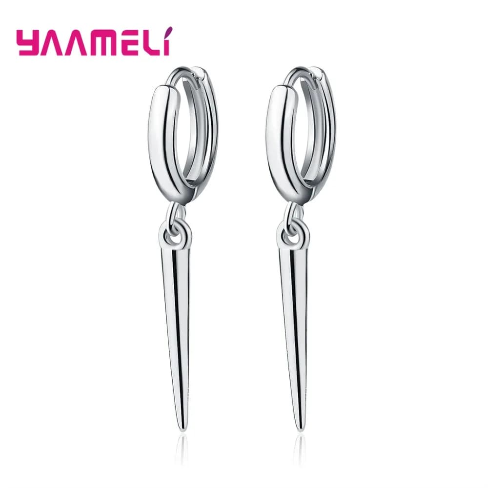 Minimalist Round Hoop 925 Sterling Silver Drop Earrings Dangle Thin Stick Simple Gold Silver Color Ear Jewelry For Women