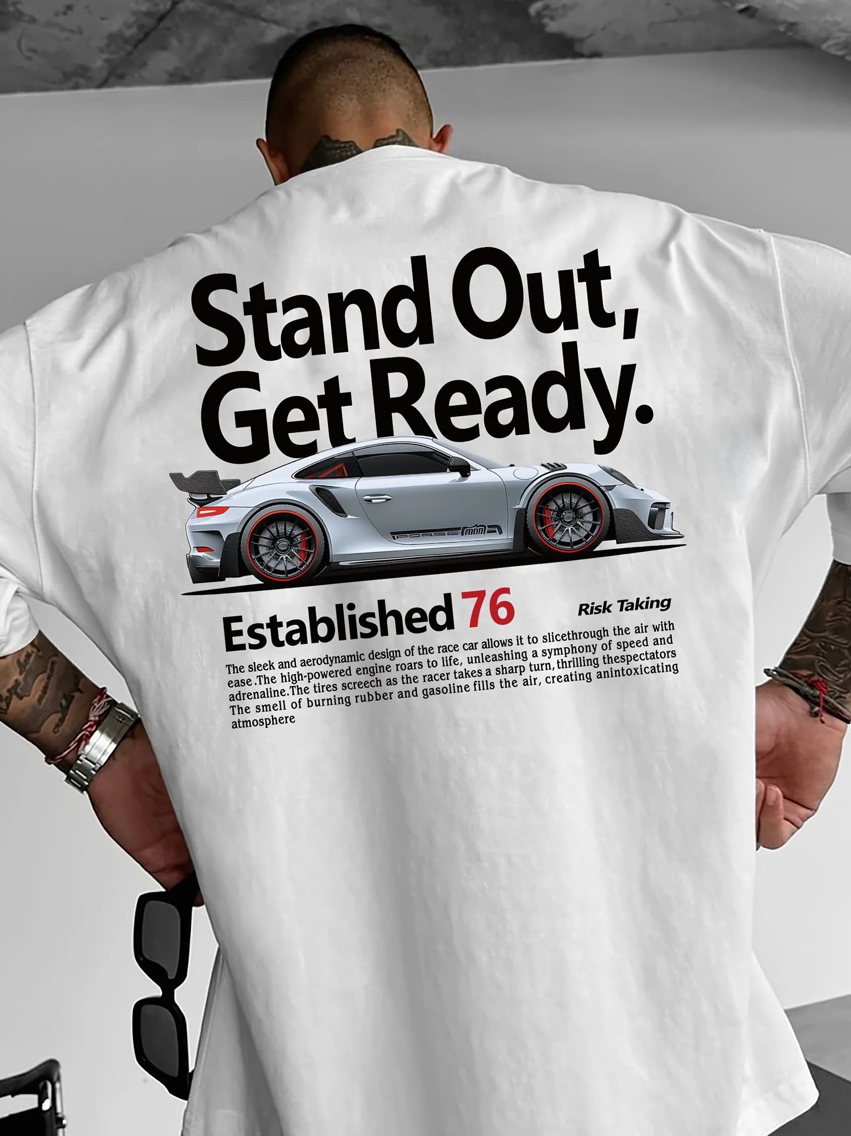 Comfortable Cotton Men's Graphic Tee Cool Racing Car Short Sleeve Round Neck Casual T-Shirt for Spring & Summer