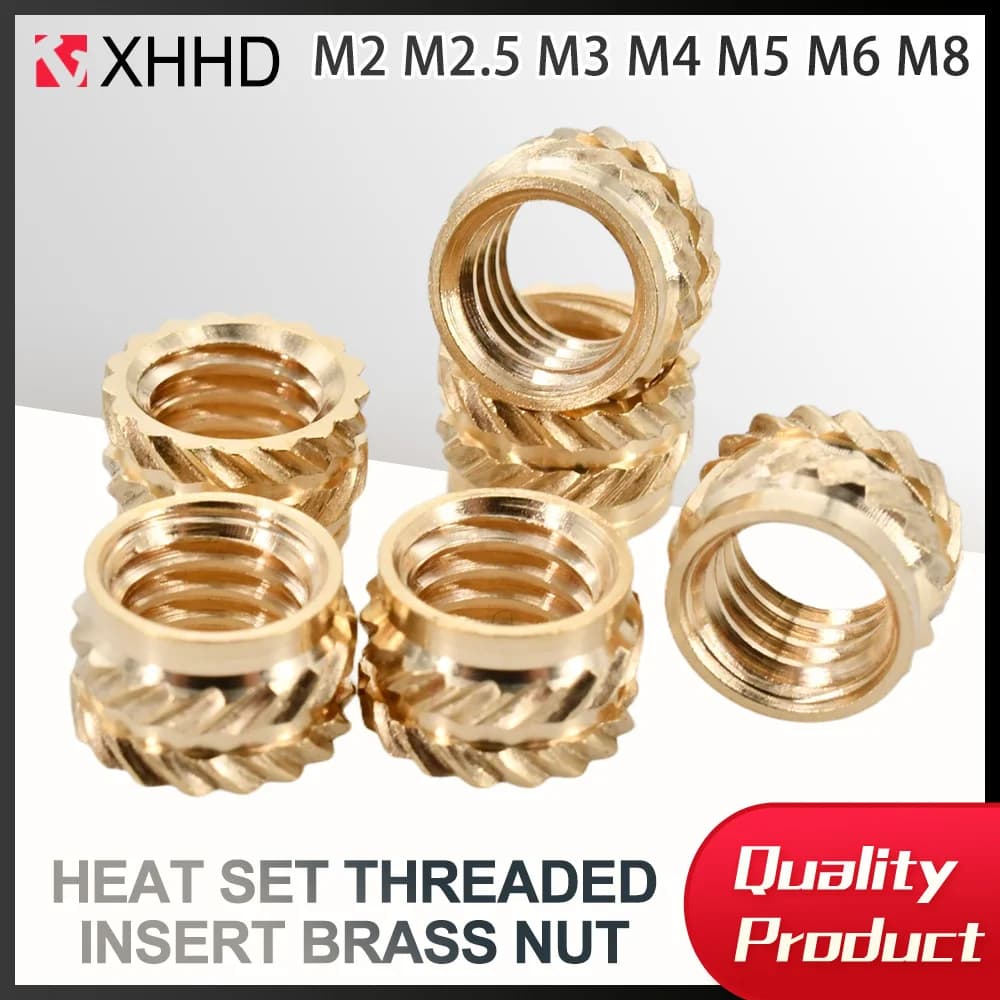 100-300Pcs M2 M2.5 M3 M4 M5 M6 M8 Heat Set Threaded Insert Brass Nut Hot Melt Knurled Inserts Double Twill Embedment Copper Nuts
