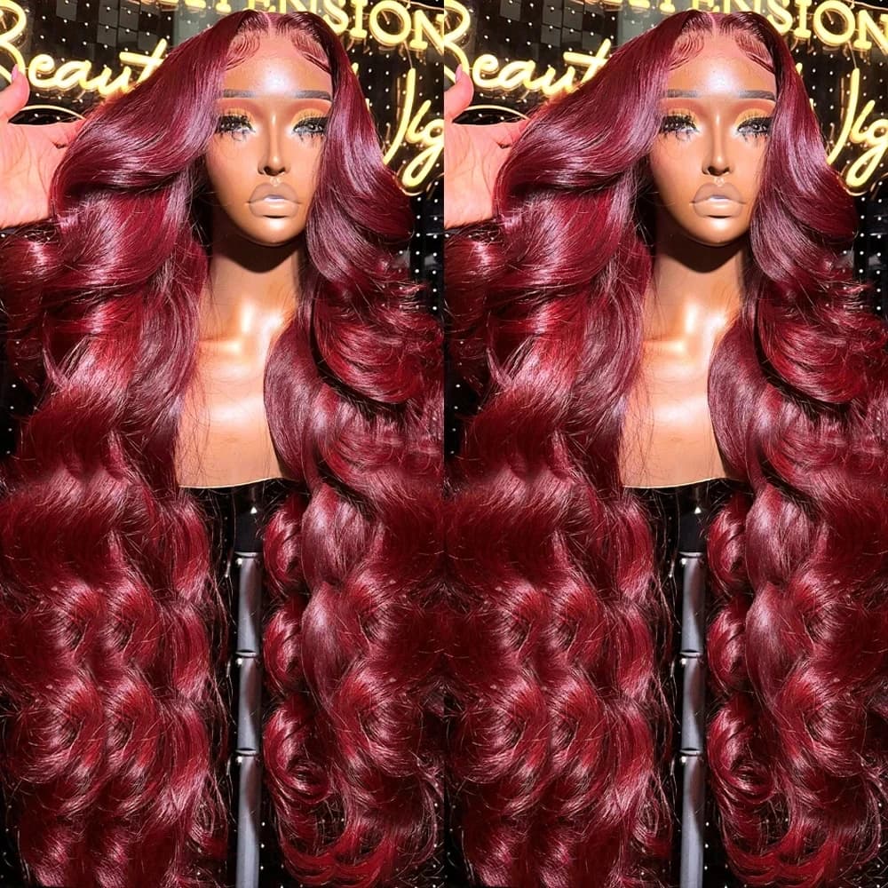 99J Burgundy Lace Front Wig Human Hair 13X4 Body Wave HD Lace Frontal Wig Burgundy Transparent Wig Pre Plucked With Baby Hair