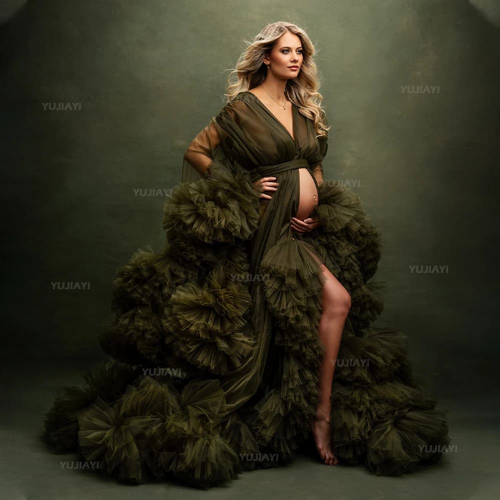 Women Prom Dresses Customized Maternity Dress Pregnant Robe Baby Shower Bride Sleepwear Nightwear Extra Ruffles Photoshoot Gown