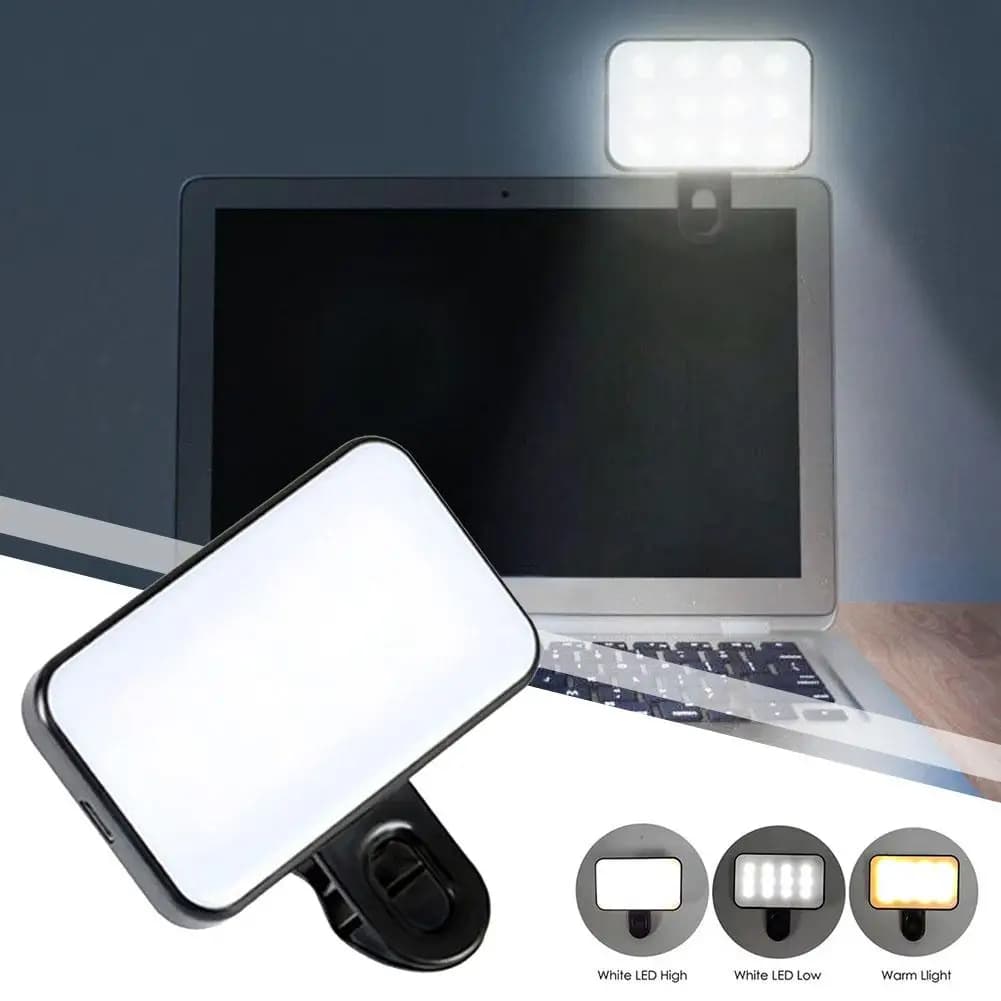 Mini Selfie Fill Light 3Modes Adjustable Video Conferencing Fill Light Rechargeable Brightness Clip On For Computer Mobile Phone