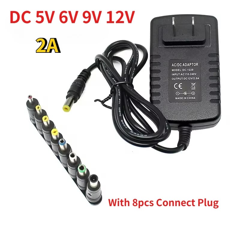 DC 5V 6V 9V 12V 2A Power Supply Adapter Charger AC 110V 220V AC DC Power Adapters DC Plug Converter EU US with 8pcs Connect Plug