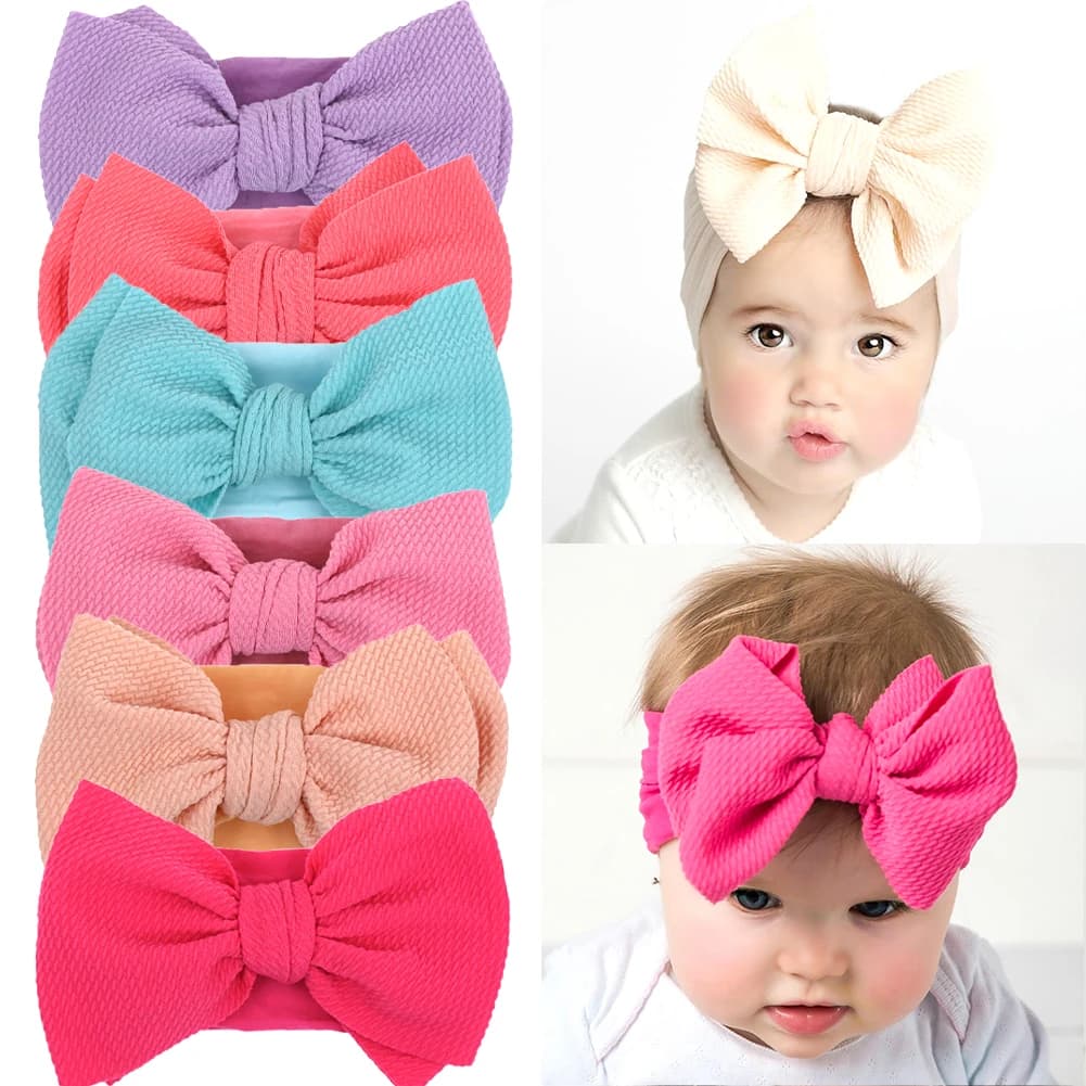 Solid Big Bow Topknot Headband for Baby Girls Elastic Nylon Hair Bands Handmade Newborn Fashion Turban Headwraps Accessories