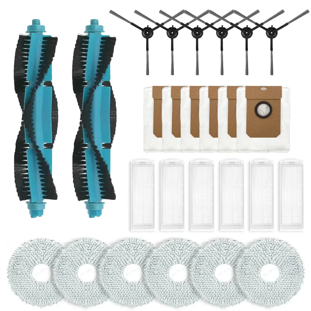 26pcs Replacement Accessories Roller*2+Side Brush*6+HEPA Filter*6+Dust Bag*6+Mop Cloth*6 For Cecotec Conga 11090 Spin Revolution