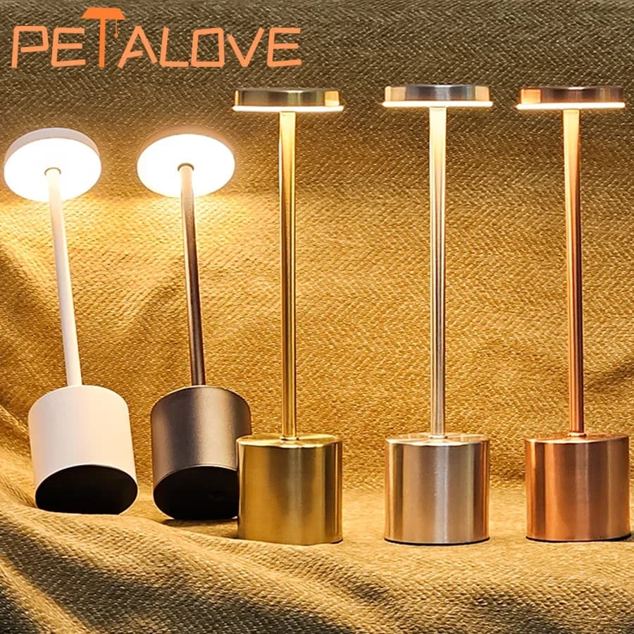 Metal Classic Table Lamp USB Rechargeable Night Light Stepless Dimming Touch Desk Lamp 3 Level Bedside Lamp Hotel Bar Decoration